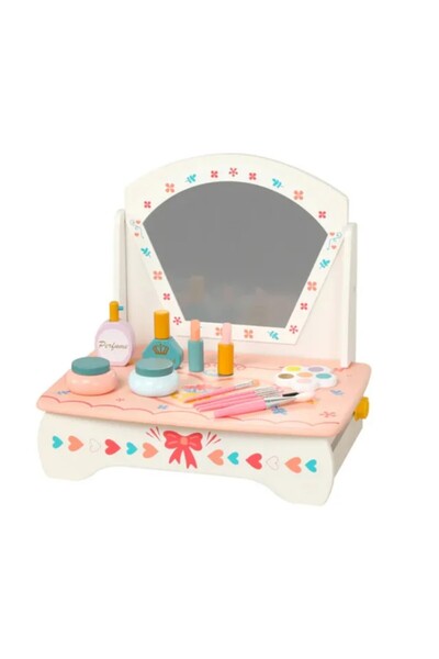 LITTLE ANGEL Kids Wooden Makeup Vanity Set – Pretend Beauty Play Table with M...