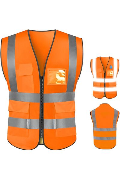 Generic Custom Safety Vest with Name Tag – High Visibility Reflective Vest with Zipper and Pockets.