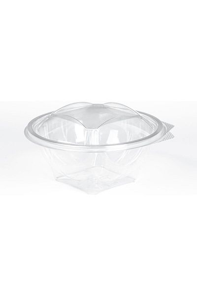 Ideal Pack Clear Hinged Flower Bowls – 24 oz | 10 Pieces | Disposable Plastic Salad & Dessert Cont