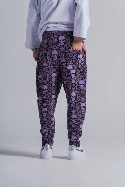 SUPERBLUE Erkek Desenli Beli Lastikli Mor Şalvar Pantolon