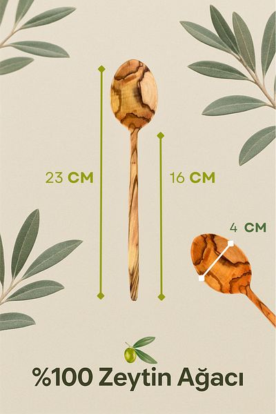 Ülgenev 1 Piece 100% Natural Olive Tree Spoon – 23 cm Handmade, Suitable for Sauce and Salad, Does Not Scratch
