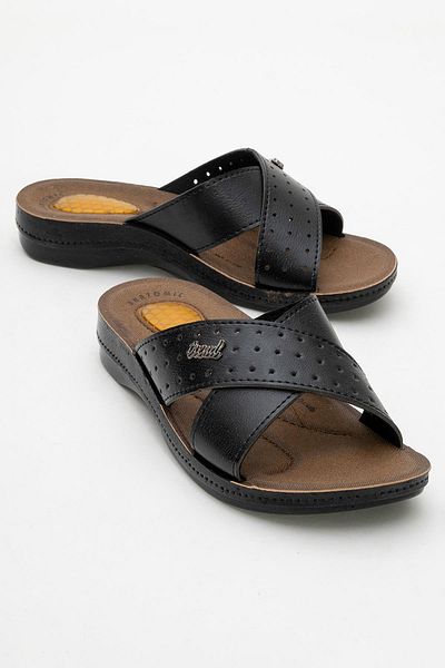 CCWAY AYAKKABI Women's Cross Slippers Black