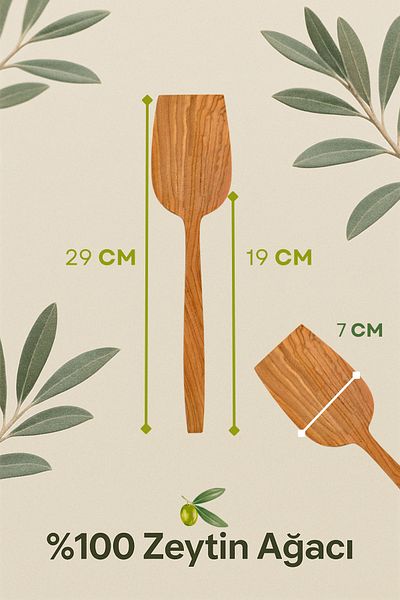 Ülgenev 1 Piece 100% Natural Olive Tree 29 cm Spatula – Handmade for Mixing & Serving, Does Not Scratch