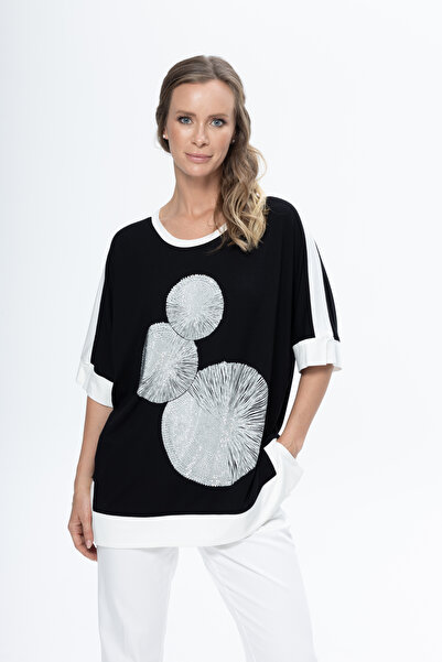 KARTON TRİKO SİYAH YIRTMAÇLI BLUZ