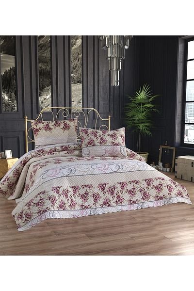 bursa çeyiz Patterned Quilted Ultrasonic Double Bedspread 3 Pieces