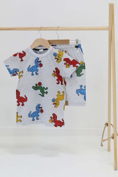 TOFİSA Boy's Gray Printed Shorts Suit - 27327