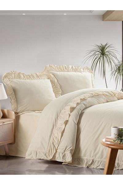 BED LİNE Αποκλειστικό σετ μονό παπλωματοθήκη Stonewashed με κουτί