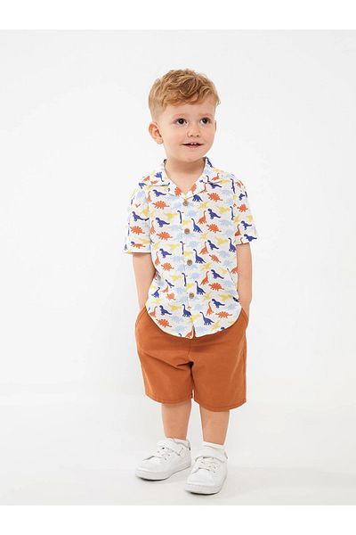 LC Waikiki Lcw Baby White Patterned Short Sleeve Baby Boy Shirt and Shorts 2-Piece Set
