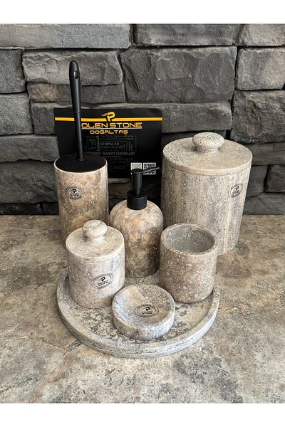 Polen Stone Silver Travertine 7-Piece Bathroom Set