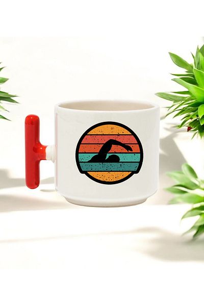BB TRADE Swimmer Visual t Handle Ceramic Printed Mug 250 ml