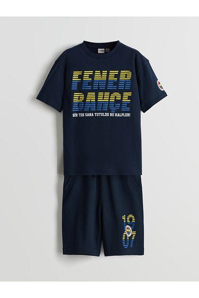 LC Waikiki Crew Neck Fenerbahce Printed Boys T-Shirt and Shorts