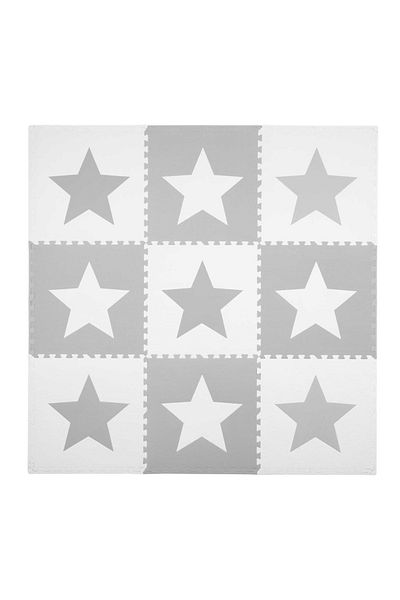 OEM EVA Foam Puzzle Mat, Big Star Pattern, 9 Large Tiles, Easy to Assemble, White/Grey