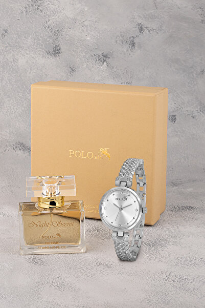 Polo Air Lüx Taşlı Kadın Kol Saati Ve Parfüm Seti Hediyelik Kutsunda Kombin Gümüş Renk ST-2175S2