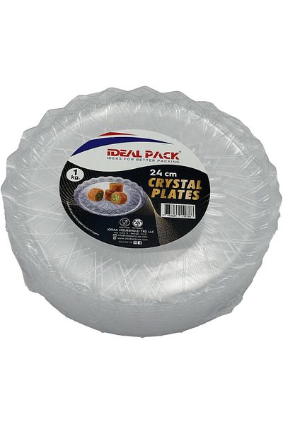 Ideal Pack Plastic Crystal Plates – 24 cm | Elegant Clear Disposable Plates | 1 Kg Bulk Pack | Pre