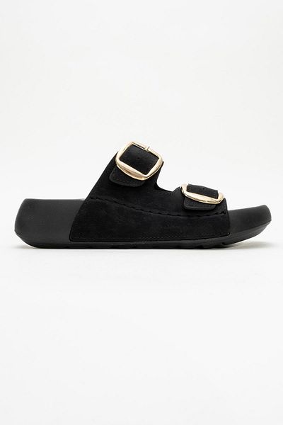 CCWAY AYAKKABI Women's Gold Buckle Slippers Black