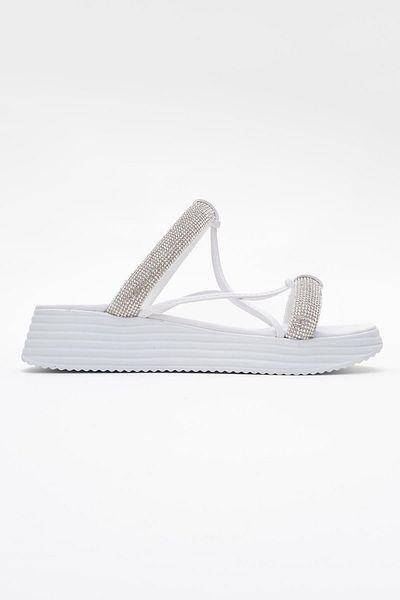 CCWAY AYAKKABI Women's Stone Flat Slippers White White