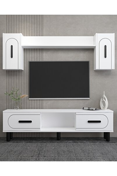 cantek dizayn YOSUNCT BOHEM TV ÜNİTESİ TAKIMI BEYAZ-BEYAZ-SİYAH KULP
