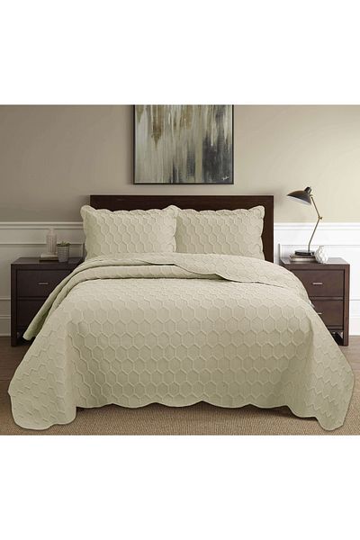Bella Home Honey Comb 3D Double Bedspread Set (3 Pieces) - 260X240 cm