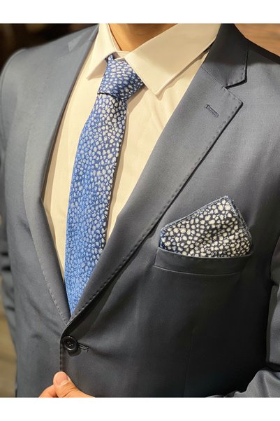 BZN Men's Blue Handkerchief Tie