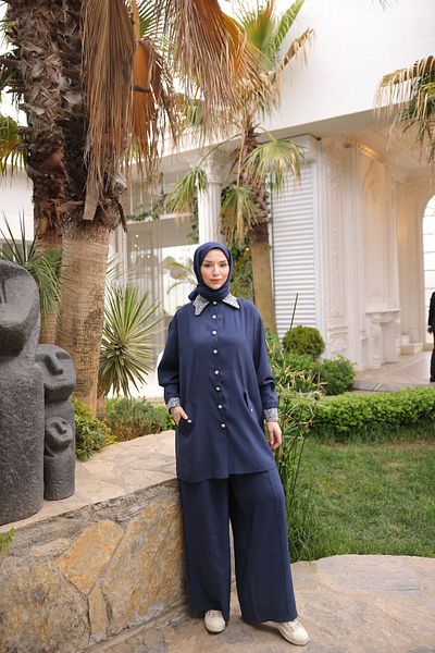 Ryzi Moda Γυναικείο Σετ Πουκάμισο Hijab-Παντελόνι & Φούτερ, Σετ μπλουζάκι