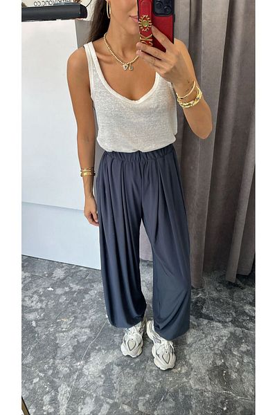 VibeGaia Modal Fabric Wide Leg High Waist Lace-Up Pants Baggy Trousers