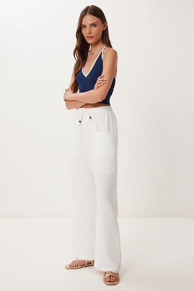 Lovelyİstanbul Wide Leg Linen Trousers with Pockets Ecru Lbv0062