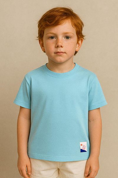 LUESS Tricou de bază pentru băiat, 100% bumbac - albastru deschis (3-4 ani 8-9 ani)