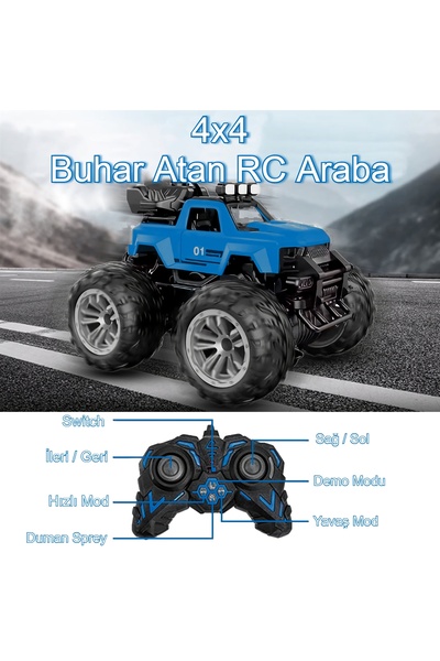 MJ TOYS Uzaktan Kumandalı Şarjlı Duman Atan Araba 4x4 Buharlı Işıklı Uzaktan Kumandalı Off Road Araba Rc Stu