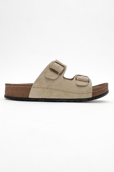 CCWAY AYAKKABI Women's Cross Velcro Sandals Beige