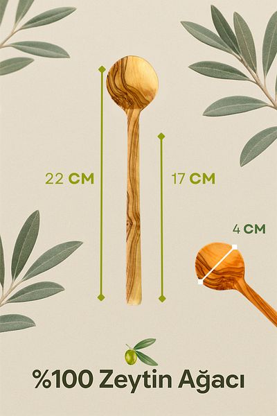 Ülgenev 1 Piece 100% Natural Olive Tree Small Size Kitchen Spoon – 22 cm for Sauce and Mixing, Does Not Scratch