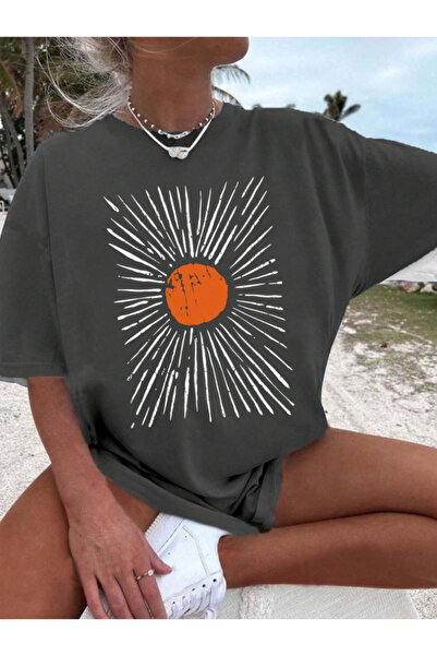 COHERENT Tricou supradimensionat din bumbac cu imprimeu personalizat SUN pent...