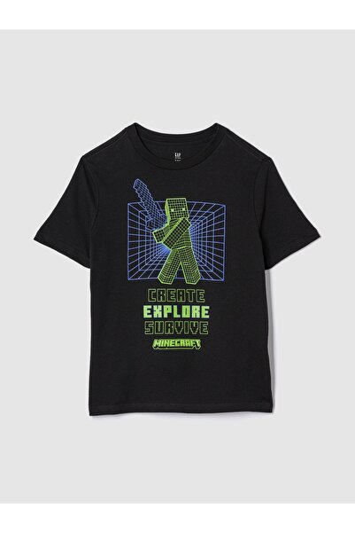 GAP Erkek Çocuk Siyah Minecraft Grafikli T-Shirt