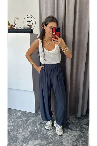 VibeGaia Modal Fabric Wide Leg High Waist Lace-Up Pants Baggy Trousers