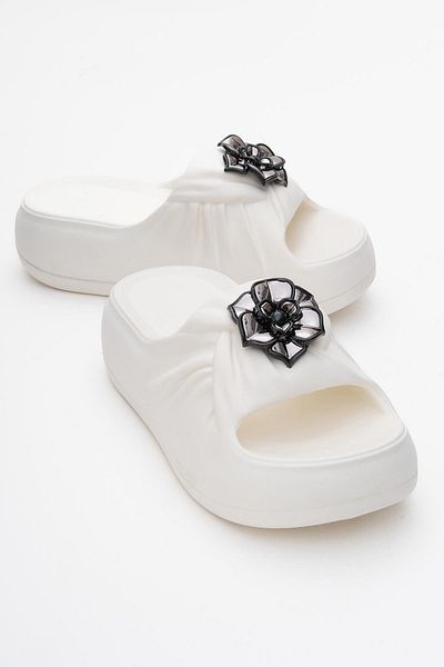 CCWAY AYAKKABI Buckle Women's Flat Slippers Ecru