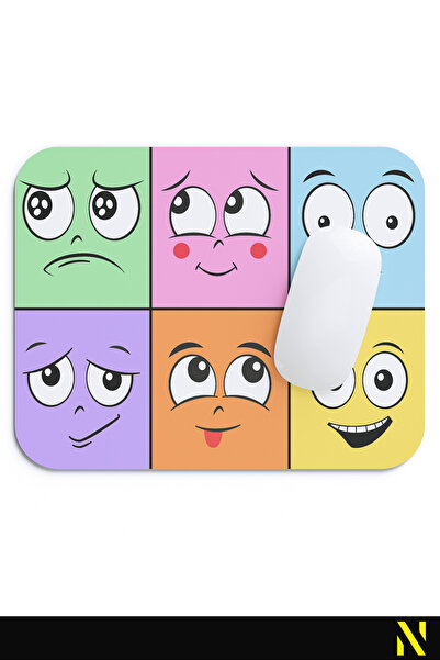 nilizma Изрази Емоджи Емоции Подложка за мишка с мотиви, свързани с настроението - 23 cm x 19 cm - Подложка за мишка с неплъзгаща се основа