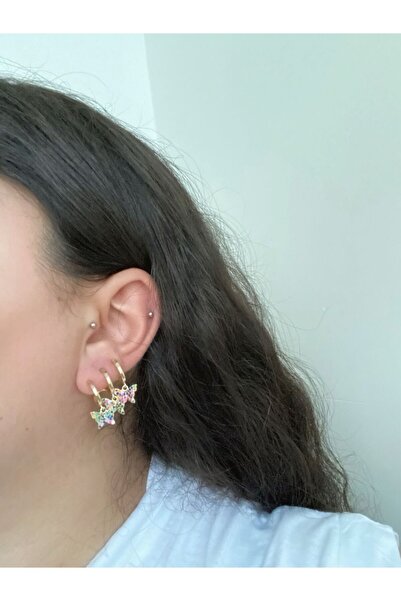 stainless steell Çoklu Görünüm Taş Detaylı Çelik Küpe