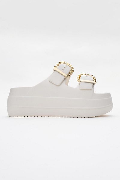 CCWAY AYAKKABI Women's Buckle Slippers BEIGE