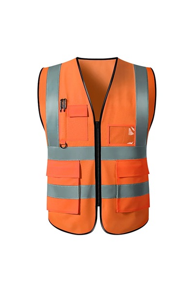 Generic Custom Safety Vest with Name Tag – High Visibility Reflective Vest with Zipper and Pockets.