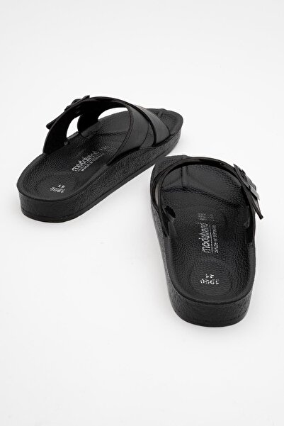 CCWAY AYAKKABI Men's Buckle Cross Strap Slippers - 2227 Black