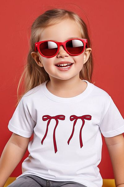 Store Double Ribbon Bow Pattern Printed Children's Black and White Tshirt