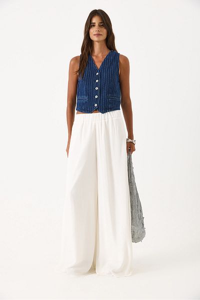 VENA Striped Dark Blue Jean Vest - Dark Blue