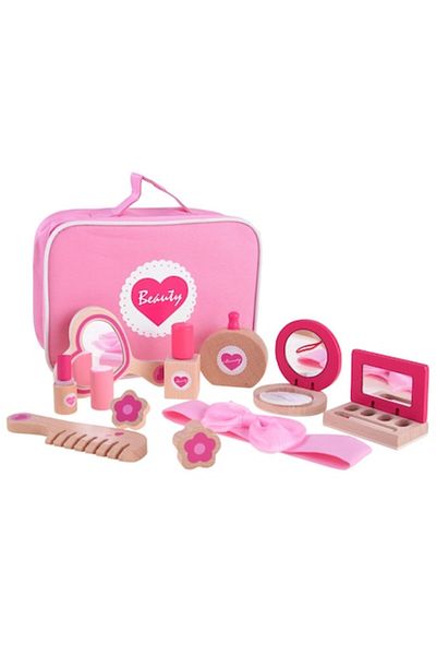 indiggo Set de Infrumusetare pentru Fetite, Cosmetic Purse, din Lemn, Include Geanta cu Maner , Fermoar, Roz