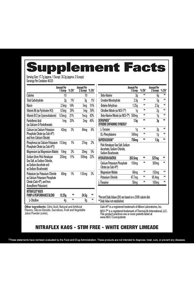 GAT SPORT Nitraflex, Kaos, Stim Free, Pre Workout King, 706g, White Cherry Limeade, 40 Servings