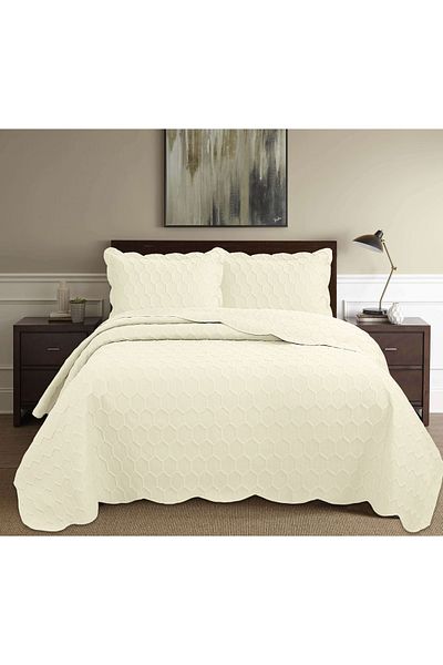 Bella Home Honey Comb 3D Double Bedspread Set (3 Pieces) - 260X240 cm