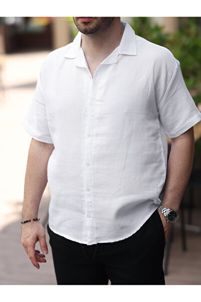 BASEL.CO Ανδρικό λινό πουκάμισο με κοντό μανίκι Relax Fit
