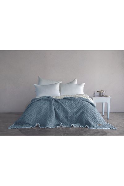Dantela Cedric Polyester Filled Washable Bedspread - Navy Blue