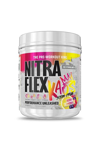GAT SPORT Nitraflex, Kaos, Stim Free, Pre Workout King, 700g, Berry Lemonade, 40 Servings