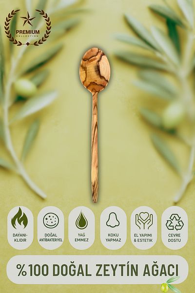 Ülgenev 1 Piece 100% Natural Olive Tree Spoon – 23 cm Handmade, Suitable for Sauce and Salad, Does Not Scratch