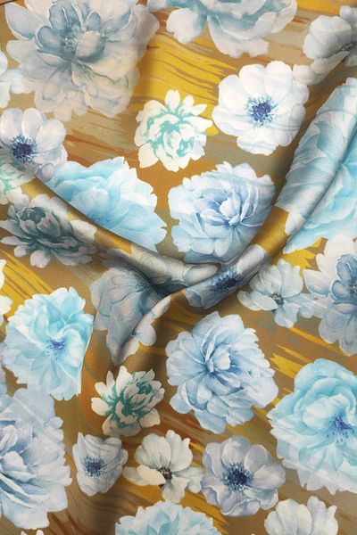 SARDO KUMAŞ Floral Patterned Digital Printed Chiffon Satin Fabric / Width 1.50 cm - Dress, Curtain and Cushion