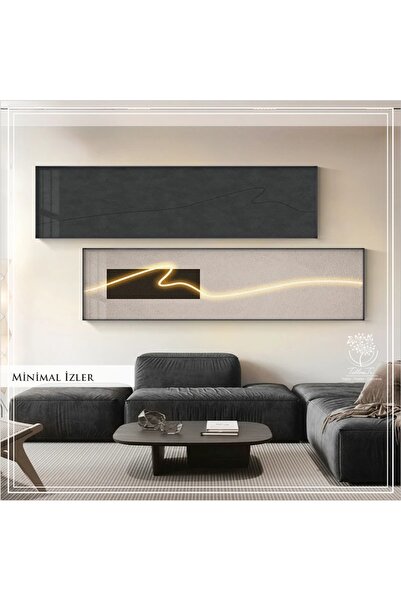 Tablomtr Dijital Baskılı Metal Çerçeveli Camlı 2'li Dekoratif Tablo - Minimal İzler